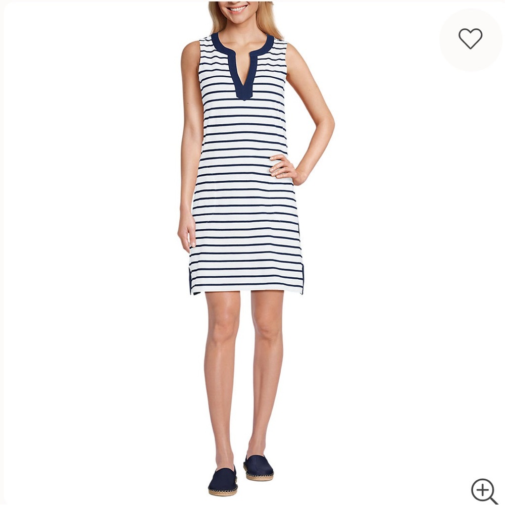 Lands' End Classic Navy and White Striped Dress